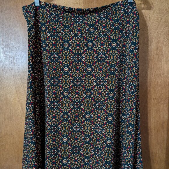 LuLaRoe Azure Womens XL Stretch A-Line Skirt - Forest Green, Red, Tan Medallions - Picture 1 of 5
